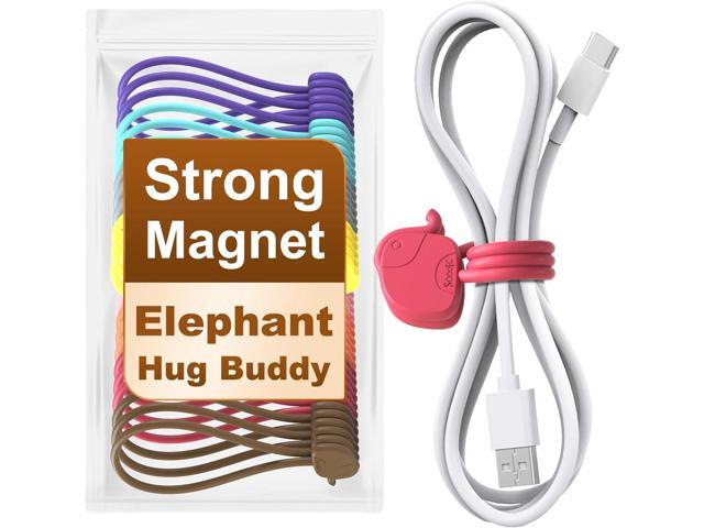 Charming Elephant Magnetic Cable Ties 24 Pack, Reusable Silicone Cord Organizers for Home & Office, Strong Magnetic Hold, Assorted Colors, Perfect...