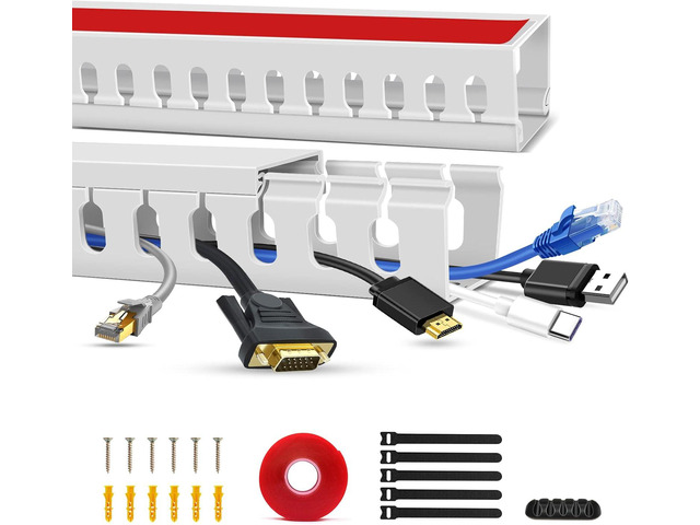 Cable Duct Management Raceway Kit, 31.4' (2 x 15.7) Server Rack Management, Hide Network HDMI VGA Cables, Open Slot Track Desk Wire Channel, White...