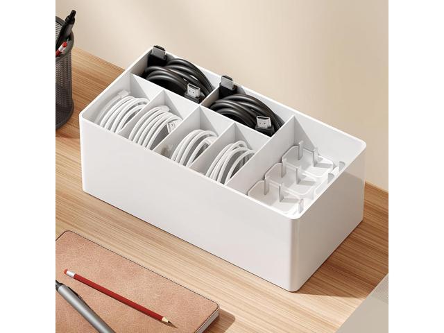 Charger Cable Cord Storage Organizer Easy storage without ties charger cable organizer Cable Management Boxes - 1 Pack white