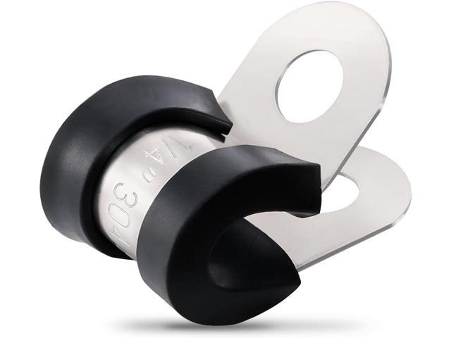 100PCS Cable Clamps 1/4 Inch 304 Stainless Steel Cable Clamps Rubber Coated Cushioned Insulated Cable Clamp,Automotive Wire Clamps,Pipe...