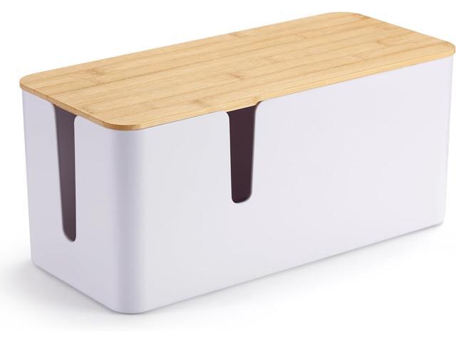 ZhiYo Bamboo Lid Cord Organizer Box, Safe ABS Cable Management Box for TV and Computer, Wood Cover Cord Hider to Hide Wires, Router, USB Hub &...
