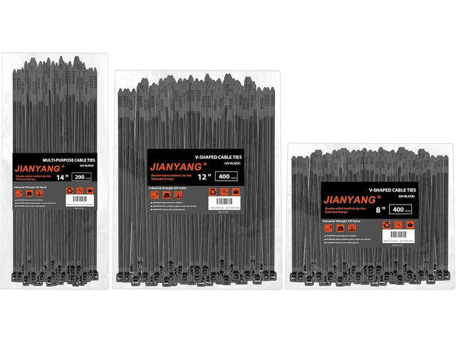 Zip Ties Assorted Size,8+12+14 Inch V-Shaped Toothed Double Sided Toothed,100 LBS Tensile Strength Heavy Duty Cable Wire Ties More Durable Nylon...