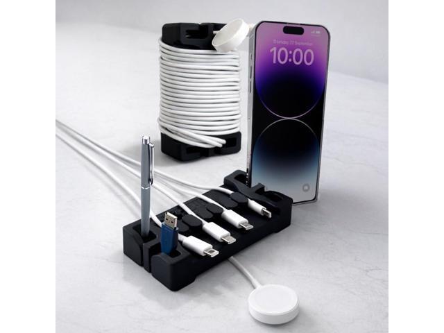 DeskBrick Patented Non-Slip Steel-Weighted Desk Organizer & Cable Management Gadget, Versatile Cord, Phone & Accessory Holder for Office, Home &...