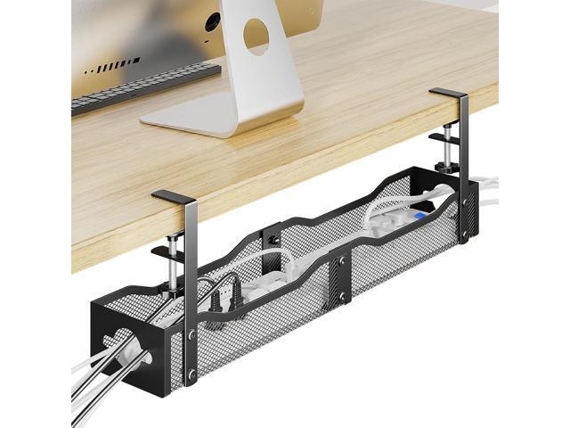 DELAMU 25'' Upgraded Cord Management, No Dill Under Desk Cable Tray with F-Clamp, Metal Cable Management Tray to Under Desk Organizer for Home...