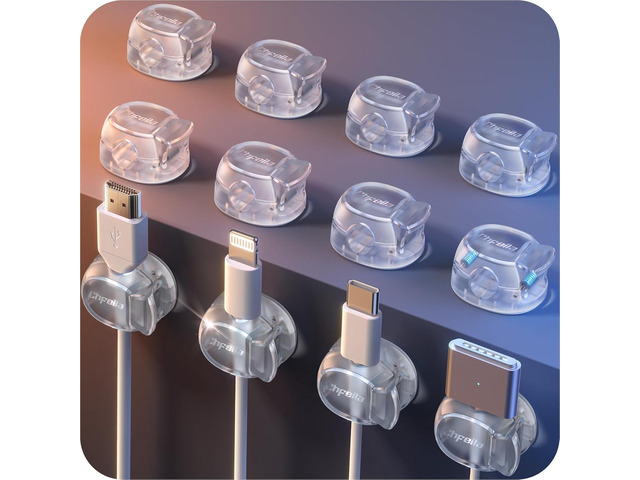 12Pack Cable Clips - Chfeila Latest Dual Spring Cord Organizer with Clasp Lock, [Max Stability] Desk Cable Management, Adhesive Phone Charging Wire...