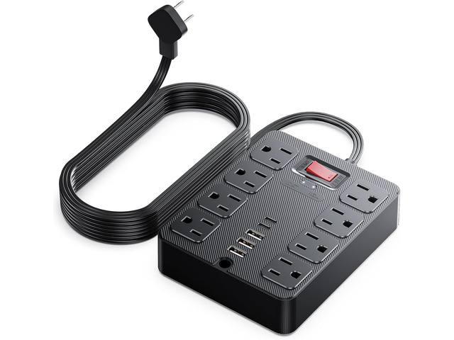 13 in 1 Surge Protector Power Strip Flat Plug 8 Widely AC Outlet 3 USB Ports,1250W/10A5 ft Extension Cord with Multiple Outlets, Desk Extender for...