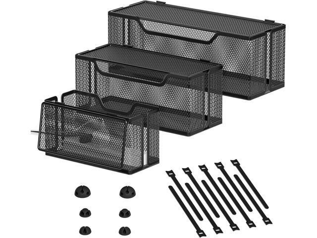 Marbrasse 3 Pack Cable Management Box, Metal Mesh Cord Organizer Box for TV Wires, Electrical Hiding, Power Strip Under Desk Cable Storage Box...