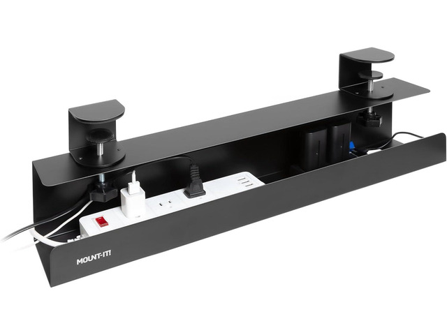 Mount-It! Under Desk Cable Management Tray Clamp-On No-Drill Metal Cable Management Tray for Desk & Standing Desk, Wire & Cord Organizer for Power...