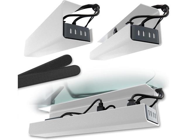 No-Screw Under Desk Cable Management Tray - Self-Adhesive Installation, Cord Management, Cable Tray, Under Desk Wire Organizer - White Set of 2