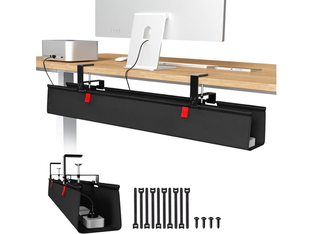 Univivi No Drill Under Desk Cable Management Tray, 36' Cord Organizer for Table, Clamp/Screw Mount Desk Cable Management, Premium Fabric Cable...