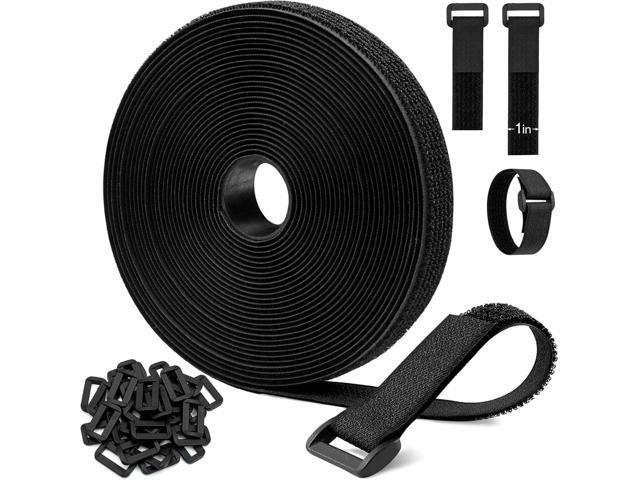 26ft Cut-to-Length Cable Straps 1in Wide with 20pcs Plastic Buckles, Adjustable Cinch Strap Free Cutting, Reusable Hook and Loop Straps for...