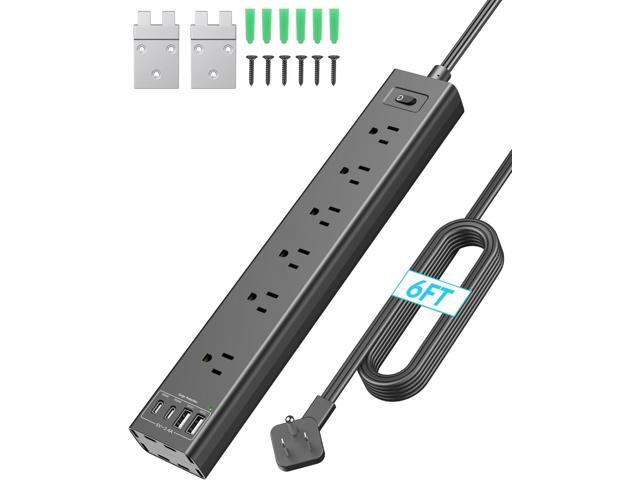 Mountable Power Strip, Wall Mount Surge Protector Power Strip with USB Ports, 6ft Flat Plug Extension Cord with Multiple Outlets for Under Desk/TV...