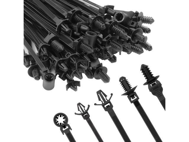 210 PCS Automotive Installation Black Push Mount Cable Zip Ties Assorted Sizes, Heavy Duty Self-Locking UV Resistant Wire Ties - For Indoor Wire...