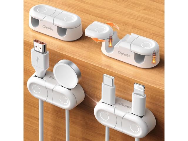 Magnetic Cable Clips - Chfeila 4Pack [Dual Slot] [360°Rotating & Twist-Lock] Cord Management, Adhesive Phone Charging Keeper, Wire Organizer Holder...