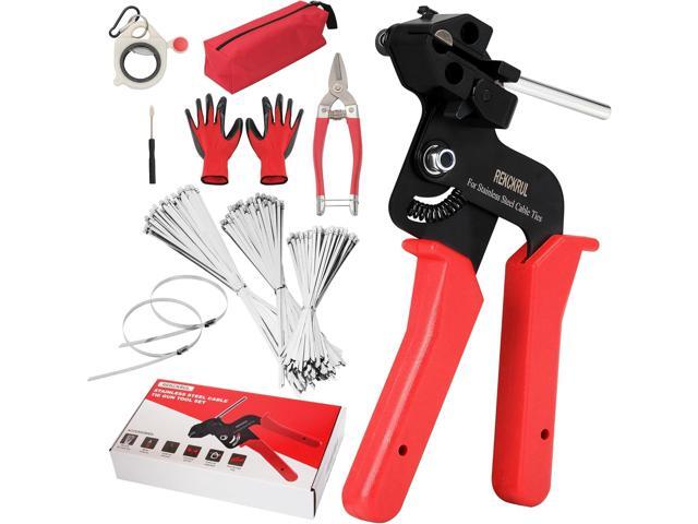 Stainless Steel Cable Tie Gun Set Heavy Duty Metal Zip Tie Tool Kit - 150PCS Self-Locking Ties, Adjustable Fastening & Cutting Tool for Outdoor...