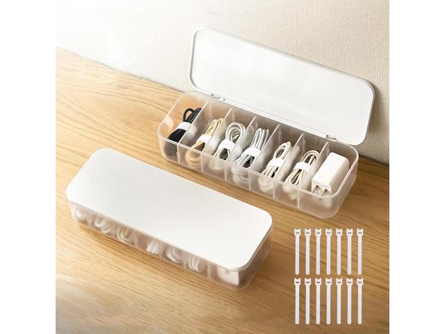 2 Pcs Cable Organizer Storage Box with 14 Wire Ties,Desktop Cable Management Box with Lid,Power Cord Organizer for Office,Home,Desk Accessories...