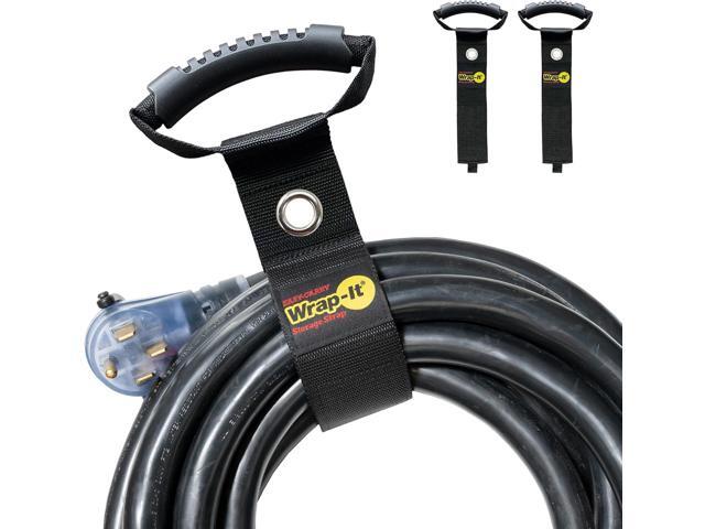 Easy-Carry Wrap-It Storage Straps - 22' (2-Pack) Black with Grommet - Extension Cord Holder Organizer for Garden Hose Storage Cord Straps