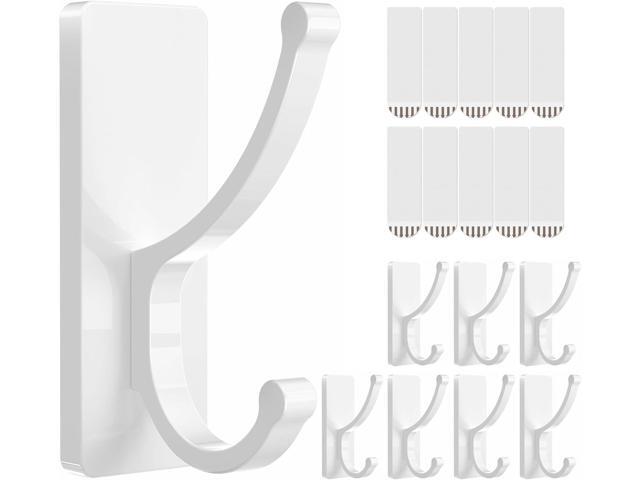 pickpiff Adhesive Wall Hooks with Strip - No Residue, Easy to Remove, Strong Heavy Duty Sticky Towel Hook, 8 Pack White
