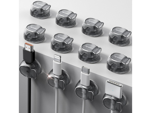 12Pack Cable Clips - Chfeila Latest Dual Spring Cord Organizer with Clasp Lock, [Max Stability] Desk Cable Management, Adhesive Phone Charging Wire...