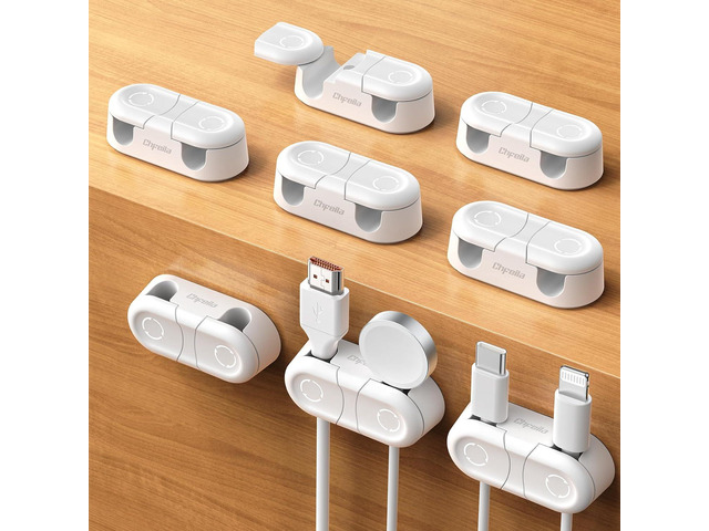 Magnetic Cable Clips - Chfeila 8Pack [Dual Slot] [360Â°Rotating & Twist-Lock] Cord Management, Adhesive Phone Charging Keeper, Wire Organizer Holder...