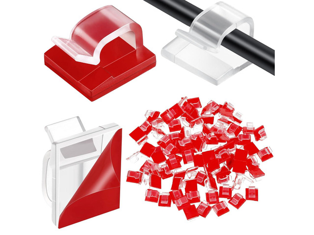 Blulu 100 Pcs Adhesive Cable Clips Bulk Wire Holder for Cord Organizer Clips Cable Management Outdoor Light Hooks for Christmas Wall String Lights...