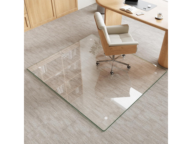 Tempered Glass Chair Mat for Carpet & Hard Floor, 42'x48' Office Chair Mat - Heavy Duty & Scratch Resistant, Non-Slip Pads, Rounded Corners &...