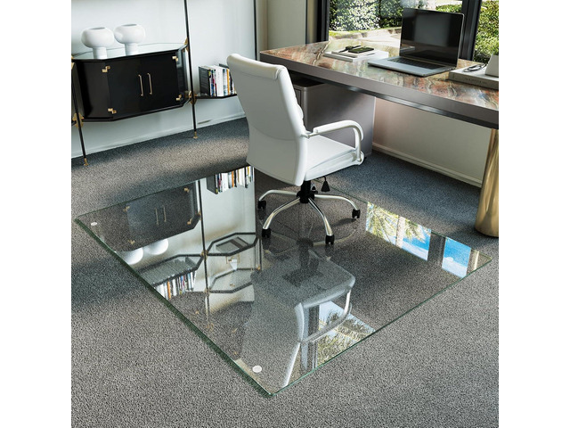 Koonmi Tempered Glass Chair Mat for Hardwood Floors & Carpets, 48' x 60 Transparent Heavy Duty Office Floor Protector with Noise-Free Gliding...