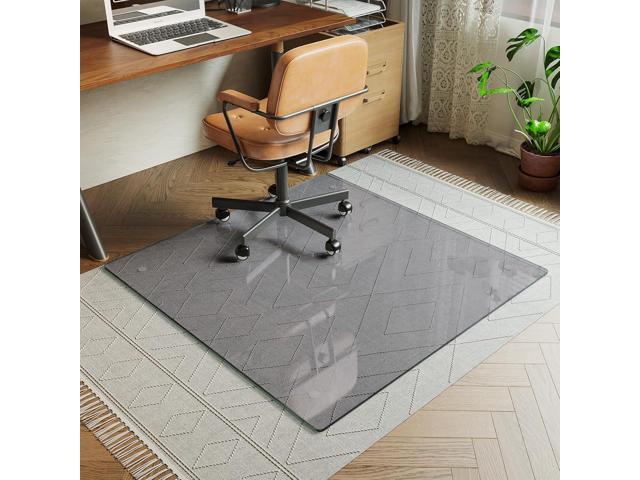 Koonmi Tempered Glass Chair Mat for Hardwood Floors & Carpets, 40' x 60 Grey Heavy Duty Office Floor Protector, Scratch & Dust Concealing,...