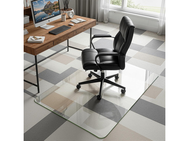 36'x48' Tempered Glass Office Chair Mat for Carpet & Hardwood Floor, 1/6' Thick Clear Floor Protector Desk Chair Mat with Rounded and Polished Edges