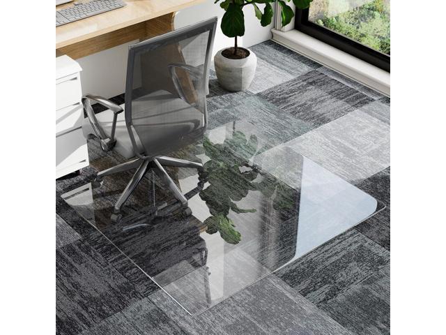 GLSLAND Irregular Tempered Glass Floor Mat - 36' x 48' Office Chair Mat for Carpet Clear Duty Hard Rolling Glass Mat 1/5' Thick for Hardwood...