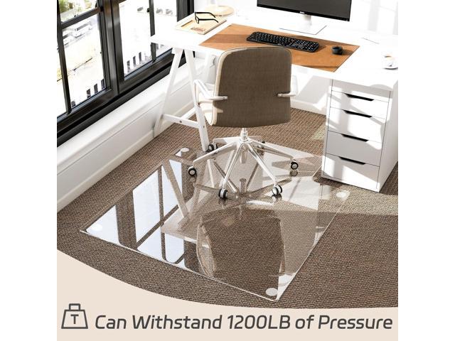 GLSLAND Irregular Tempered Glass Floor Mat - 36' x 48' Office Chair Mat for Carpet Clear Duty Hard Rolling Glass Mat 1/5' Thick for Hardwood...