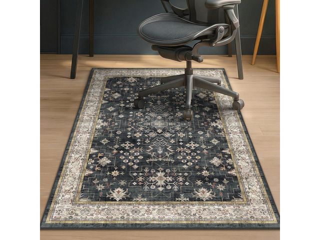 Black Office Chair Mat for Hardwood Floors, 36x48 Anti-Slip Under Desk Rug, Tile Floor Protector for Rolling Heavy Duty Office Chair, Easy to...