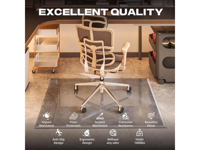 [Tempered Glass] 50x44 Beveled Edge Glass Chair Mat with Polished Edge Clear Office Chair Mat, Glides Smoothly, Suitable for Carpet or Hardwood...