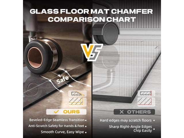 [Tempered Glass] 50x44 Beveled Edge Glass Chair Mat with Polished Edge Clear Office Chair Mat, Glides Smoothly, Suitable for Carpet or Hardwood...