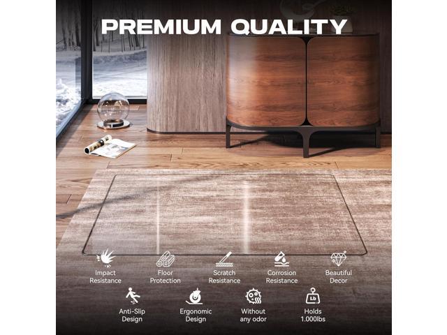 Tempered Glass 48' x 30' Round Corner Glass Chair Mat with Polished Edge, Heavy Duty Hard Clear Office Chair Mat for Office Home Hard Floor...