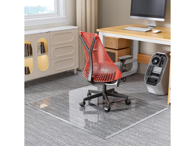[Tempered Glass] 55 x 46 Beveled Edge Glass Chair Mat with Polished Edge Clear Office Chair Mat, Glides Smoothly, Suitable for Carpet or Hardwood...