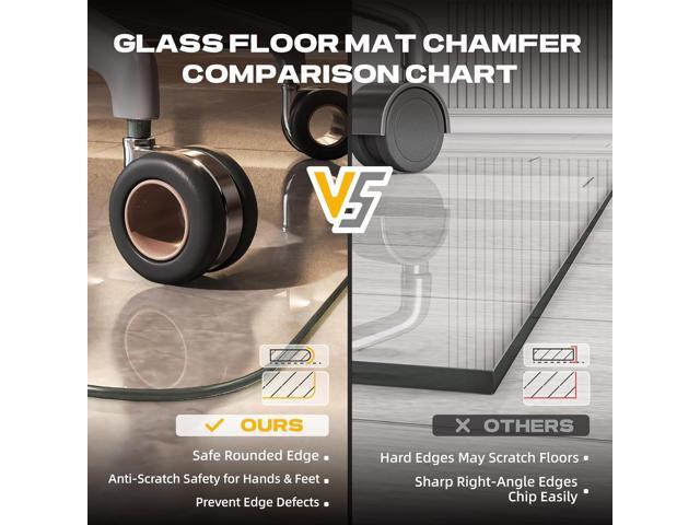 [Tempered Glass] 55x48 Irregular Glass Chair Mat with Polished Edge Clear Office Chair Mat, Glides Smoothly, Suitable for Carpet or Hardwood Floors