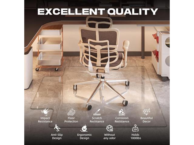 [Tempered Glass] 55x48 Irregular Glass Chair Mat with Polished Edge Clear Office Chair Mat, Glides Smoothly, Suitable for Carpet or Hardwood Floors
