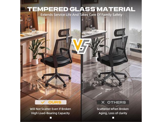 [Tempered Glass] 55x48 Irregular Glass Chair Mat with Polished Edge Clear Office Chair Mat, Glides Smoothly, Suitable for Carpet or Hardwood Floors