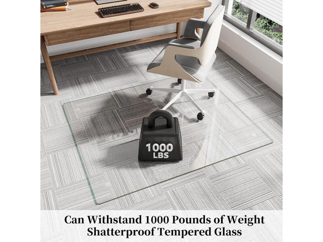 Glass Chair Mat 40' x 48' Heavy Duty Tempered Glass Office Chair Mat, Glass Floor Mat with Round Corner and Polished Edge for Smooth Glide, Office...