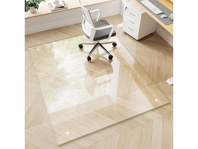 Glass Chair Mat 48' x 60' Heavy Duty Tempered Glass Office Chair Mat, Glass Floor Mat with Polished Edge and Round Corner for Smooth Glide, Office...