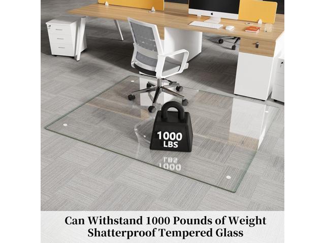Glass Chair Mat 40' x 60' Heavy Duty Tempered Glass Office Chair Mat, Glass Floor Mat with Polished Edge and Round Corner for Smooth Glide, Office...