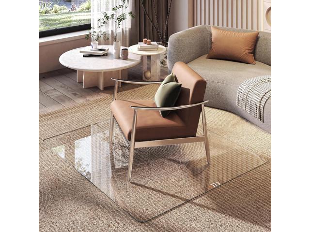 Tempered Glass 50' x 44' Round Corner Glass Chair Mat with Polished Edge, Heavy Duty Hard Clear Office Chair Mat for Office Home Hard Floor...