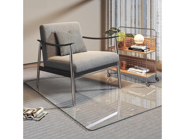 Tempered Glass 55' x 48' Round Corner Glass Chair Mat with Polished Edge, Heavy Duty Hard Clear Office Chair Mat for Office Home Hard Floor...