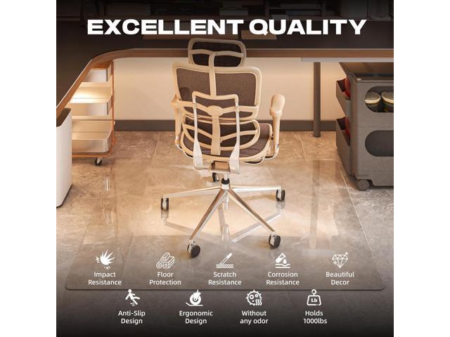 [Tempered Glass] 55x48 Rounded Glass Chair Mat with Polished Edge Clear Office Chair Mat, Glides Smoothly, Suitable for Carpet or Hardwood Floors