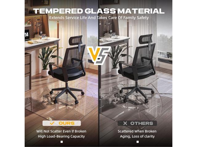[Tempered Glass] 55x48 Rounded Glass Chair Mat with Polished Edge Clear Office Chair Mat, Glides Smoothly, Suitable for Carpet or Hardwood Floors