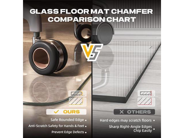 [Tempered Glass] 55x48 Rounded Glass Chair Mat with Polished Edge Clear Office Chair Mat, Glides Smoothly, Suitable for Carpet or Hardwood Floors