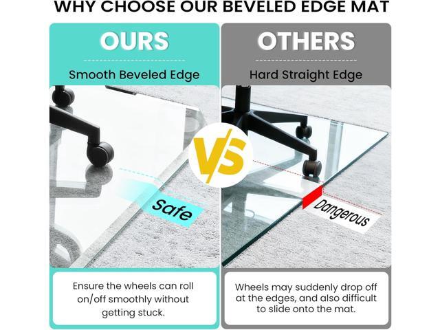 Tempered Glass Chair Mat with Patented Beveled Edge, 36x46 1/5' Thick Office Floor Mat for Carpet & Hardwood, w/ 12 Anti-Slip Pads