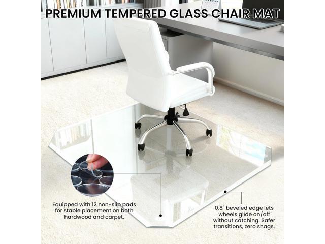 Tempered Glass Chair Mat with Patented Beveled Edge, 36x46 1/5' Thick Office Floor Mat for Carpet & Hardwood, w/ 12 Anti-Slip Pads