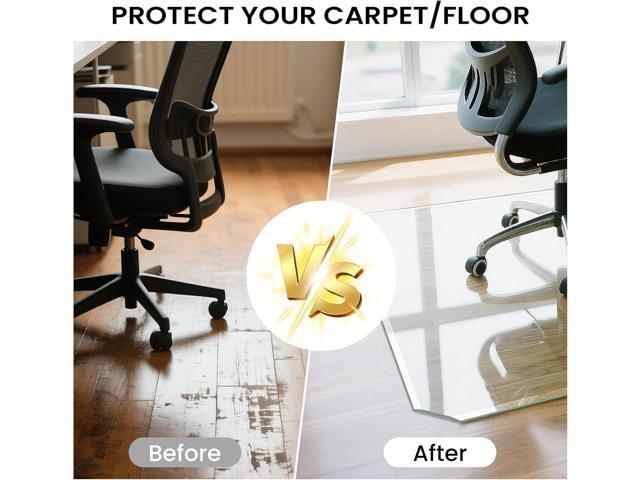Tempered Glass Chair Mat with Patented Beveled Edge, 36x46 1/5' Thick Office Floor Mat for Carpet & Hardwood, w/ 12 Anti-Slip Pads